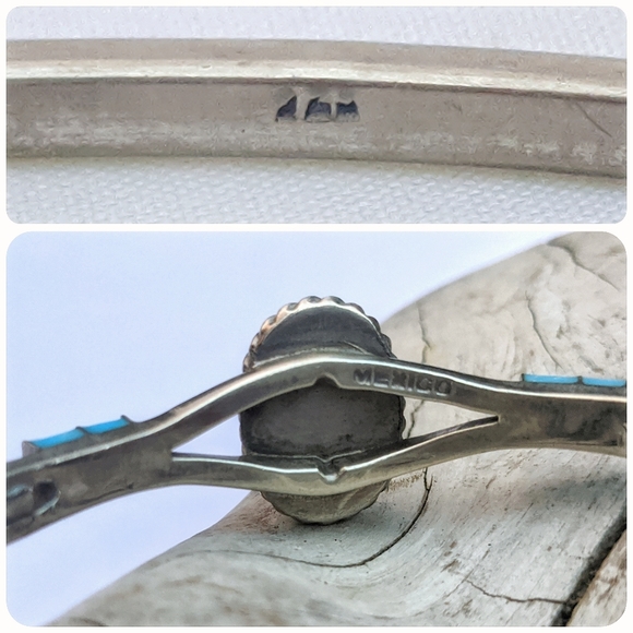 *SOLD* vintage Mexico Silver & Larimar latch cuff bangle stamped - Picture 8 of 9
